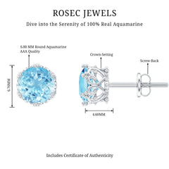 1.5 Carat Genuine Aquamarine Crown Stud Earrings