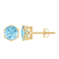 1.5 Carat Genuine Aquamarine Crown Stud Earrings