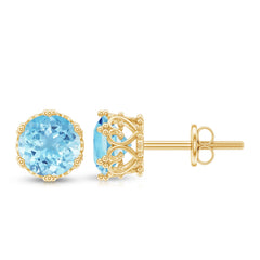1.5 Carat Genuine Aquamarine Crown Stud Earrings