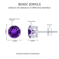 Genuine Amethyst Stud Earrings with Certificate