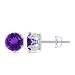 Genuine Amethyst Stud Earrings with Certificate