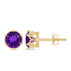 Genuine Amethyst Stud Earrings with Certificate