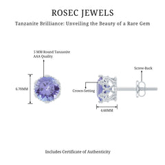 Natural 1 Carat Tanzanite Crown Stud Earrings with Screw Back