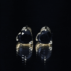 Heart Shape Black Onyx Solitaire Stud Earrings in 3 Prong Setting