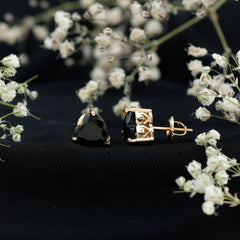 Heart Shape Black Onyx Solitaire Stud Earrings in 3 Prong Setting
