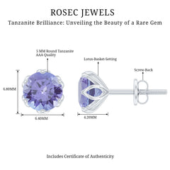 1 Carat Round Cut Tanzanite Solitaire Stud Earrings for Women