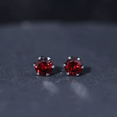 Genuine 3.4 Carat Round Cut Garnet Solitaire Stud Earrings