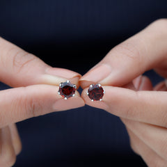 Genuine 3.4 Carat Round Cut Garnet Solitaire Stud Earrings