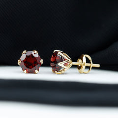 Genuine 3.4 Carat Round Cut Garnet Solitaire Stud Earrings