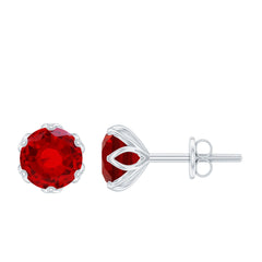 2.7 Carat Round Cut Lab Created Ruby Stud Earrings for Women