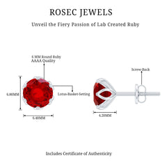 2.7 Carat Round Cut Lab Created Ruby Stud Earrings for Women