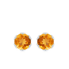6 MM Lotus Basket Set Solitaire Citrine Stud Earring
