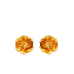 6 MM Lotus Basket Set Solitaire Citrine Stud Earring