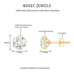 Moissanite Solitaire Stud Earrings in Lotus Basket Setting