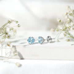 Lotus Basket Set Aquamarine Stud Earrings for Her