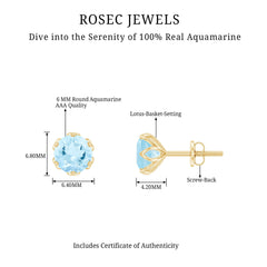 Lotus Basket Set Aquamarine Stud Earrings for Her