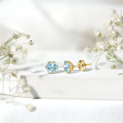 Lotus Basket Set Aquamarine Stud Earrings for Her