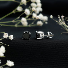 Round shape Lab Grown Black Diamond Solitaire Stud Earrings