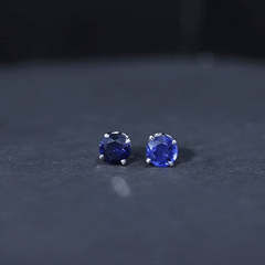 Certified Lab Created Blue Sapphire Stud Earrings in Claw Setting
