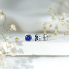 Certified Lab Created Blue Sapphire Stud Earrings in Claw Setting
