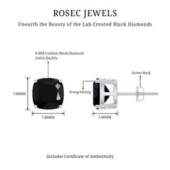 8MM Cushion Cut Created Black Diamond Stud Earrings