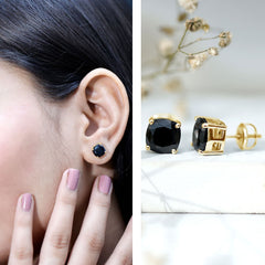 8MM Cushion Cut Created Black Diamond Stud Earrings
