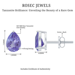 Natural 1.6 Carat Pear Shape Tanzanite Studs
