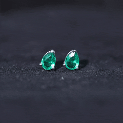 Pear Cut Lab Grown Emerald Teardrop Earrings in 3 Prong Setting