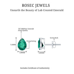 Pear Cut Lab Grown Emerald Teardrop Earrings in 3 Prong Setting
