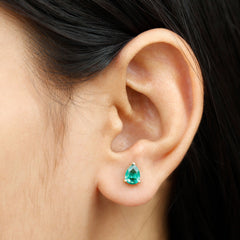 Pear Cut Lab Grown Emerald Teardrop Earrings in 3 Prong Setting