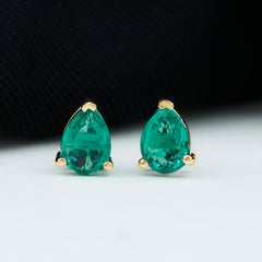 Pear Cut Lab Grown Emerald Teardrop Earrings in 3 Prong Setting