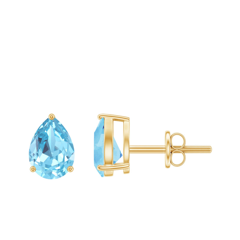 Natural Pear Shape Aquamarine Stud Earrings with Screw Back