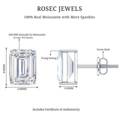 Certified Moissanite Emerald Cut Stud Earrings For Women