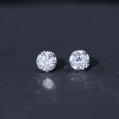 6 MM Round Shape Moissanite Stud Earrings in Crown Setting