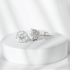 6 MM Round Shape Moissanite Stud Earrings in Crown Setting
