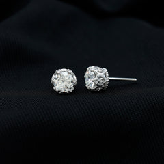 6 MM Round Shape Moissanite Stud Earrings in Crown Setting