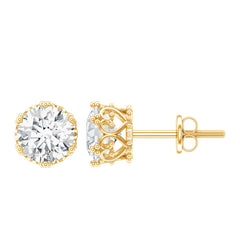 6 MM Round Shape Moissanite Stud Earrings in Crown Setting