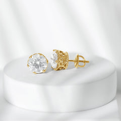 6 MM Round Shape Moissanite Stud Earrings in Crown Setting