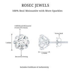 Certified Brilliant Cut 2 CT Moissanite Solitaire Stud Earrings