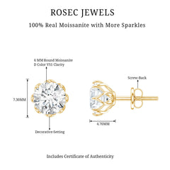 Certified Brilliant Cut 2 CT Moissanite Solitaire Stud Earrings