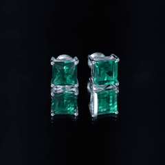 4 CT Princess Cut Lab Grown Emerald Solitaire Stud Earring