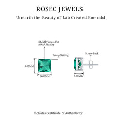 4 CT Princess Cut Lab Grown Emerald Solitaire Stud Earring