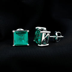 4 CT Princess Cut Lab Grown Emerald Solitaire Stud Earring