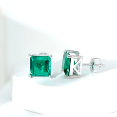 4 CT Princess Cut Lab Grown Emerald Solitaire Stud Earring