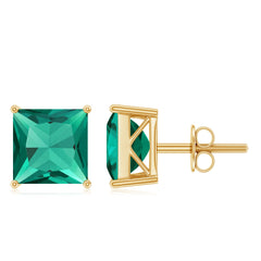 4 CT Princess Cut Lab Grown Emerald Solitaire Stud Earring