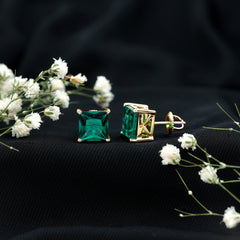 4 CT Princess Cut Lab Grown Emerald Solitaire Stud Earring