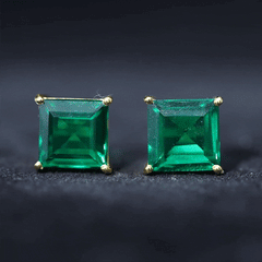 10 Carat Princess Cut Lab Grown Emerald Solitaire Stud Earrings