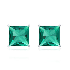 10 Carat Princess Cut Lab Grown Emerald Solitaire Stud Earrings