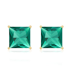 10 Carat Princess Cut Lab Grown Emerald Solitaire Stud Earrings