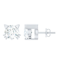 Dainty Round Shape Moissanite Cat Stud Earrings